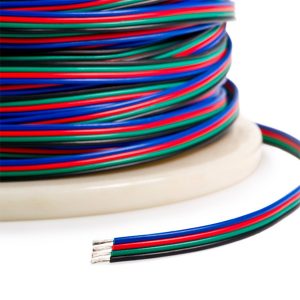 Cable paralelo RGB 4 vías 4x0,20 mm , con conductores negro,rojo,verde y azul,es ideal para tiras de LED RGB.