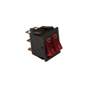 Interruptor doble luminoso rectangular negro, 2 teclas luminosas rojas 16 Amp. 250V