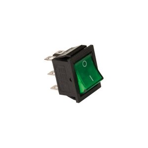Interruptor rectangular negro con tecla verde luminosa, 16A 250V