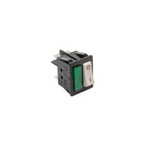 Interruptor  rectangular negro, 1 tecla blanca y con piloto luminoso verde 16 Amp. 250V