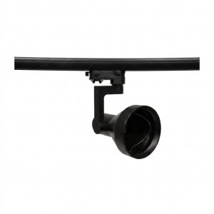 Foco campana para carril trifásico de 4 vías en color negro, compatible con bombillas E-27 (no incluida), IP44