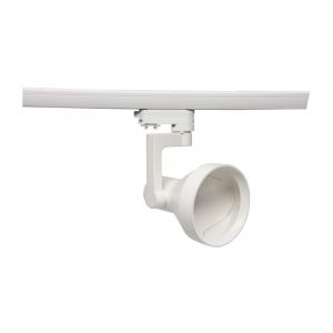 Foco campana para carril trifásico de 4 vías en color blanco, compatible con bombillas E-27 (no incluida), IP44