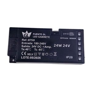 Fuente GL GABINETE 24W 24V, 6 salidas, 1 Amp. IP20, entrada sensor