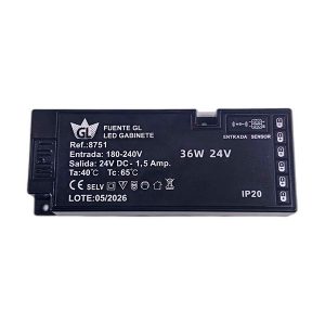 Fuente GL GABINETE 36W 24V, 6 salidas, 1,5 Amp. IP20, entrada sensor