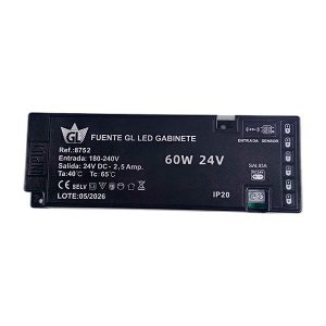 Fuente GL GABINETE 60W 24V, 7 salidas, 2,5 Amp. IP20, entrada sensor
